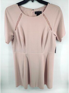 NWT Jessica Howard Pink Short-Sleeve Dress 14W With Pearl Embellishments $110